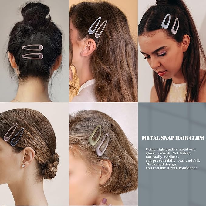 20 PCS Metal Snap Hair Clips Water Drop No Slip Barrettes for Women Bright Small Hair Clips For Thick And Thin Fine Hair,Metallic,1.97 x 0.5 In.