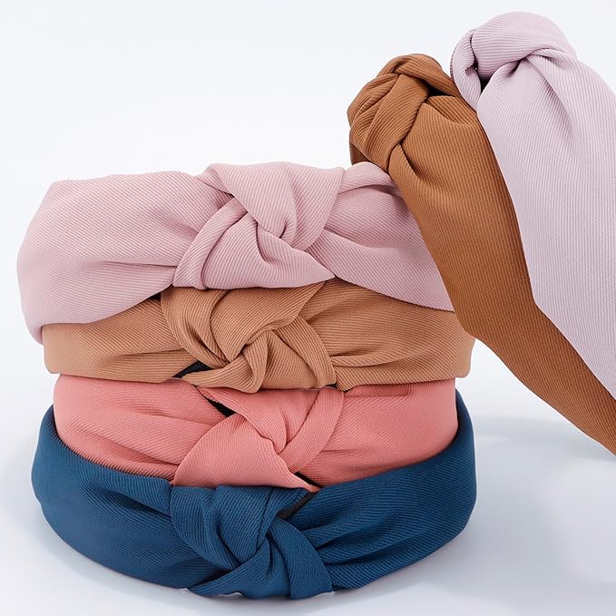 VELSCRUN 12 Pack Headbands for Women Gilrs White Fashion Pink Knotted Head Bands Solid Red Headband Non Slip Hair Band for Women's Thin Thick Short Hair Face Wash Hair Accessories Gifts for Women