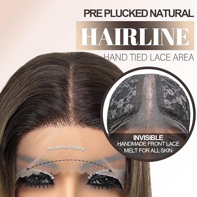 Glueless Synthetic Lace Front Wig 26 Inches Long Straight 13x5x1 HD Lace Wigs for Black Women (4/27 Highlight, 26 Inch)