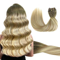 GOO GOO Clip in Hair Extensions Real Human Hair, Remy Human Hair Extensions Clip ins for Women, Natural Human Hair, 14inch 120g 7Pcs, 5A/90/16F Bahamian Balayage