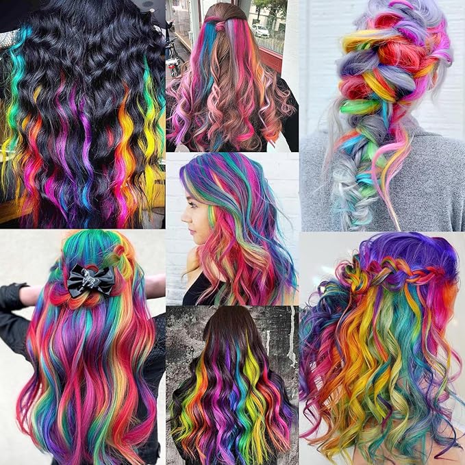 Colored Hair Extensions Curly Wavy Accessories for Girls Women,Multi-colors Party Highlights Clip in Synthetic Rainbow Hairpiece for Kids Christmas Favors Gift(22 PCS Colorful)