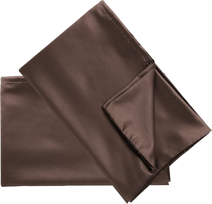 uxcell 2 Pack Silk Satin Pillowcase for Hair and Skin, Cool, Silky, Soft Breathable Pillow Cases Queen Size 20x30 Inch Sateen Pillowcase Brown with Envelope Closure