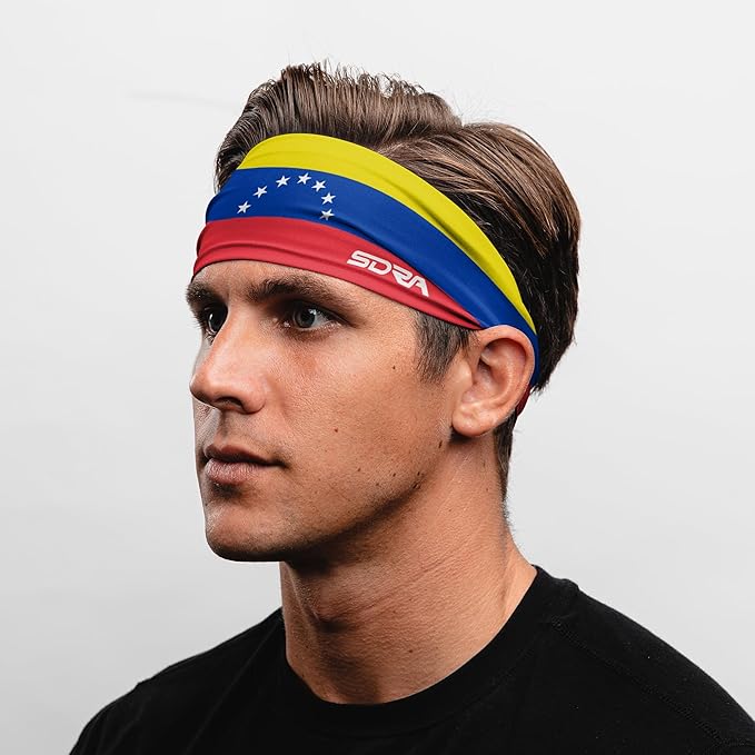 Suddora Country Flag Headbands, Wide National Flag Headbands for Sports Events, Non-Slip Fabric Sweatbands for Soccer, Tennis, Workout, Costume