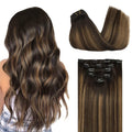 DOORES Clip in hair extensions, 5pcs 75g Dark Brown 14 Inch Human Hair Extensions Clip in Remy Hair Extensions Natural Straight