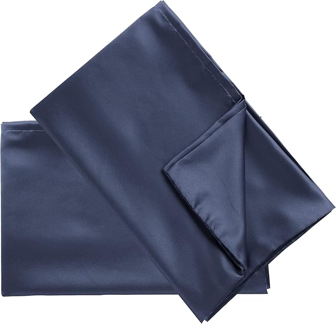uxcell 2 Pack Silk Satin Pillowcase for Hair and Skin, Cool, Silky, Soft Breathable Pillow Cases Queen Size 20x30 Inch Sateen Pillowcase Navy with Envelope Closure
