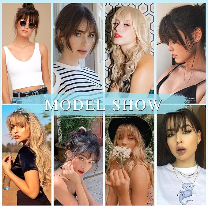 NAYOO Clip in Bangs - 100% Human Hair Wispy Bangs Clip in Hair Extensions, Brown Black Air Bangs Fringe with Temples Hairpieces for Women Curved Bangs for Daily Wear