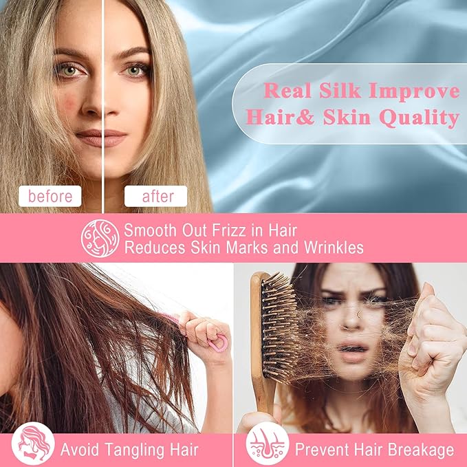 100% Pure Silk Pillowcase 2 Pack for Hair and Skin, Both Sides 23 Momme Grade 6A+ Mulberry Silk Pillowcases with Hidden Zipper, Soft&Smooth Cooling Pillow Cases (Ash Blue, King 20x36)