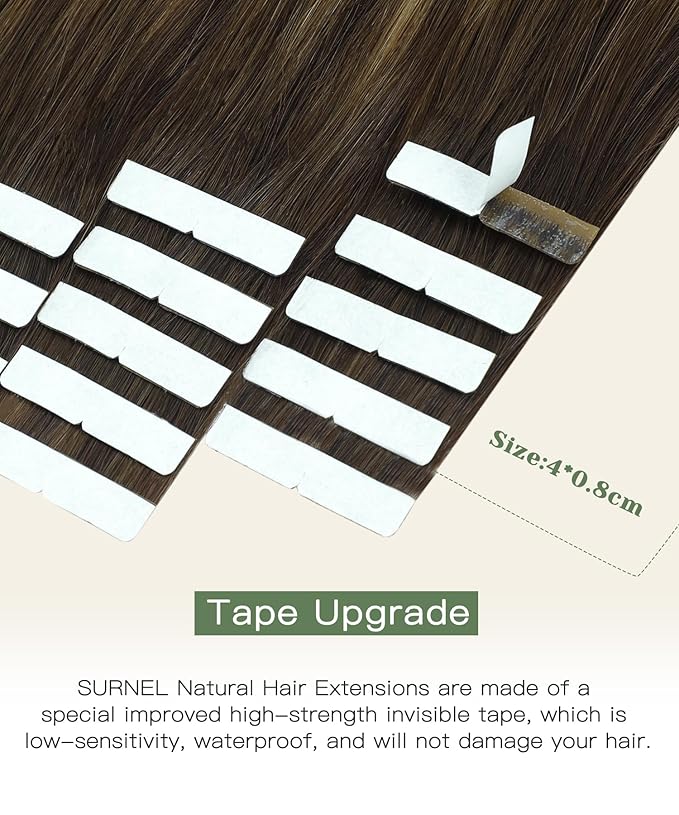SURNEL Injected Invisible Tape in Hair Extensions Human Chocolate Brown to Caramel Blonde Seamless Invisible Tape in Extensions 18 Inch 20 Pcs 40g(#4274,18)