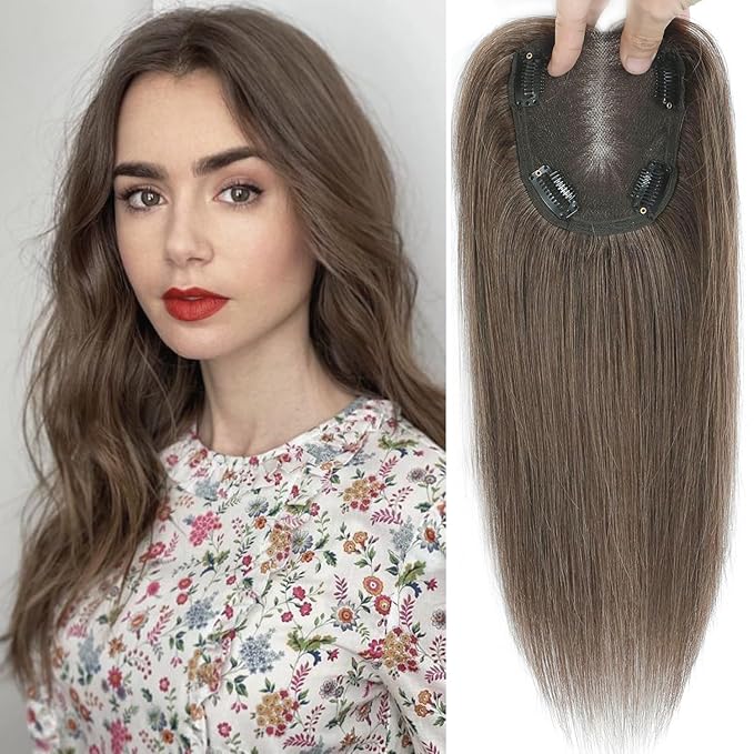 YAMI Hair Topper For Women, 100% Remy Human Hair For Women With Thinning 12 inch 40g Medium Auburn Brown