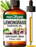 KUKKA Lemongrass Essential Oils - 4 Fl Oz - for Hair, Skin, Diffuser, Aromatherapy & DIY Soap Making Scent