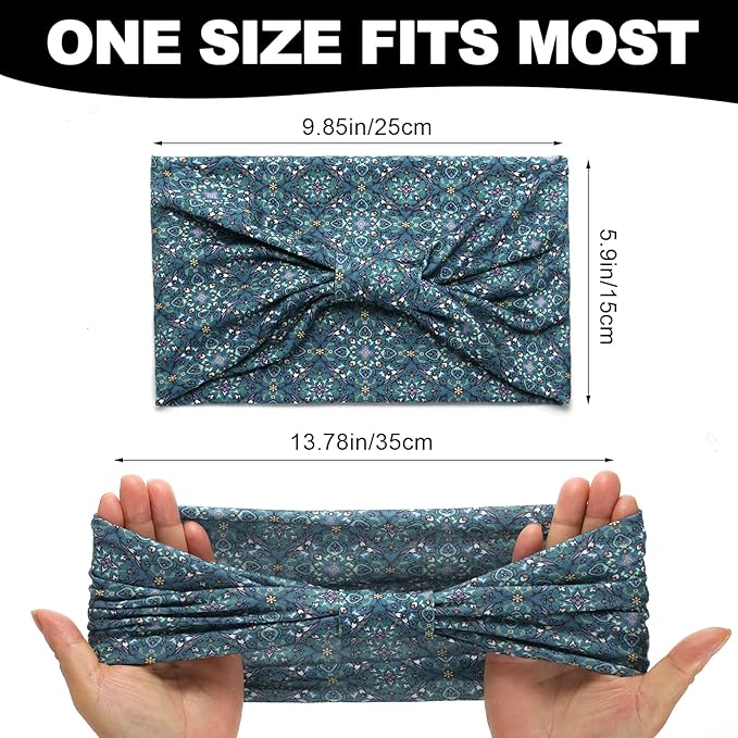 Cobahom 6 Pcs Wide Headbands for Women Non Slip Soft Fabric Hair Wrap Boho Head Bands Elastic Sport Hair Bands for Workout Yoga Running (Retro Flower)