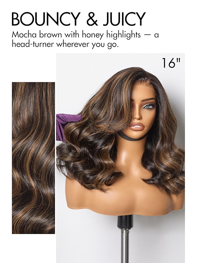 LUVME HAIR 100% Human Hair Wigs Loose Wave Glueless Lace Front 12 Inches, Pre Cut Plucked Hd Lace Short Wig Ready To Go Highlight Color Straight Bleached Knots Side Part Wigs