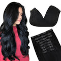 GOO GOO Clip in Hair Extensions Real Human Hair, Remy Human Hair Extensions Clip ins for Women, Natural Human Hair, 14inch 130g 9Pcs, 1 Jet black
