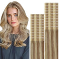 VINBAO Invisi Edge Tape in Extensions Real Human Hair, Balayage Golden Brown Fading to Golden Blonde, Seamless Injection Tape in Hair Extensions 20pcs 40g 14inch #10/16/16