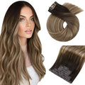 Moresoo Brown Balayage Clip in Hair Extensions Human Hair Seamless Dark Brown to Golden Brown with Dark Honey Blonde Real Hair Extensions Clip ins Remy Pu Skin Invisible Long 120/7pcs 18in