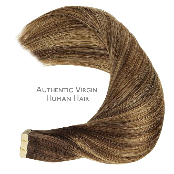 WENNALIFE Tape in Hair Extensions Human Hair, 20pcs 60g 26 inch Balayage Chocolate Brown to Caramel Blonde Remy Hair Extensions Straight Human Hair Tape in Extensions Skin Weft Tape Extensions