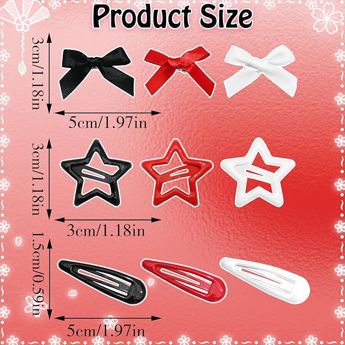 36Pcs Red Mini Hair Bows Y2K Star Hair Barrettes Metal Snap Hair Clips Water Drop No Slip Hair Clips for Women Bowknot Star Hair Accessories for Girls