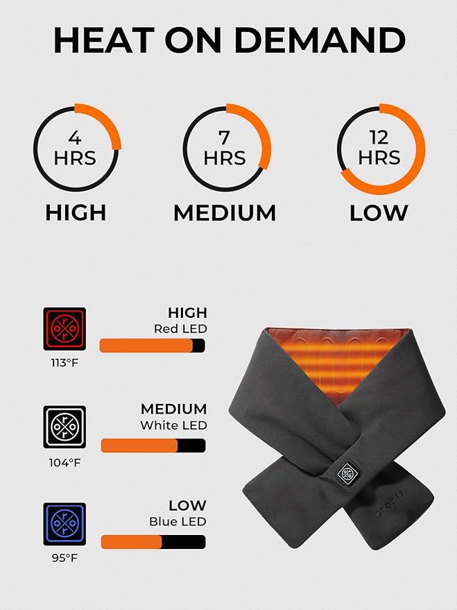 ORORO Heated Scarf, Up to 12 Hours of Warmth, Heated Neck Warmer with Rechargeable Battery