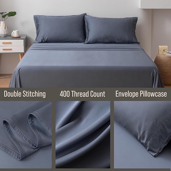 Bella Coterie | Luxury Bamboo Viscose King Size Pillowcase Set | 100% Organically Grown | Ultra Soft | Cooling | 2 Pcs [Slate Blue]