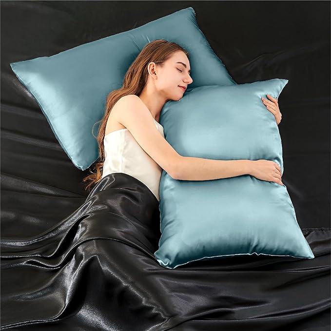 INFIIXSO Silk Pillow Cases 2 Pack Standard Size, Ultra Smooth & Soft Mulberry Silk Pillow Case for Hair and Skin, Breathable Cooling Silk Pillowcase with Hidden Zipper (Haze Blue, 20x26 Inches)