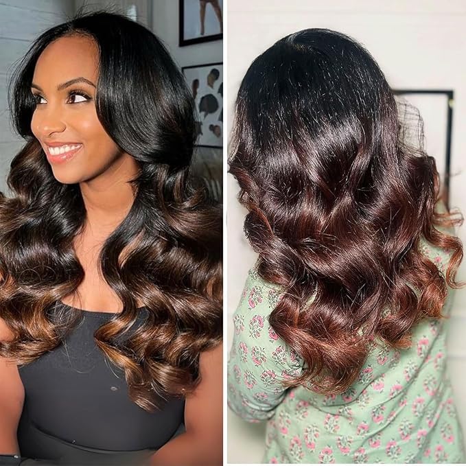 Body Wave Ombre Bundles Human Hair T1B/2/30 Chestnut Brown Ombre Color 2 Bundles of 16 Inch 100% Real Human Hair Unprocessed Raw Material For Quicky Weave