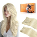 DOORES Clip in Human Hair Extensions, Platinum Blonde 150g 9pcs 14 Inch, Remy Clip in Hair Extensions Natural Straight Thick