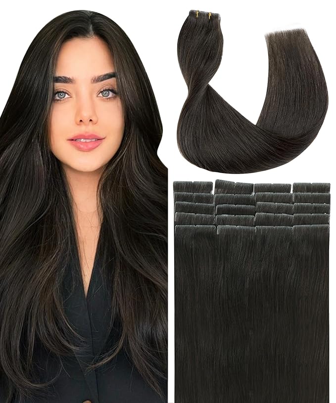 SURNEL Injected Invisible Tape in Hair Extensions 18 Inch Darkest Brown Injection Seamless Tape in Extensions Human Hair 20Pcs 40g(#2,18)