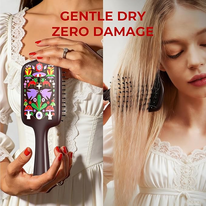 SIMETRA Wooden Paddle Hair Brush Unique Pattern Hair Brushes for Women Wet Brush Detangling Brush Guinean Ovangkol Hardwood Bristles for Scalp Massage for Men Kids for All Hair Types (Fox)
