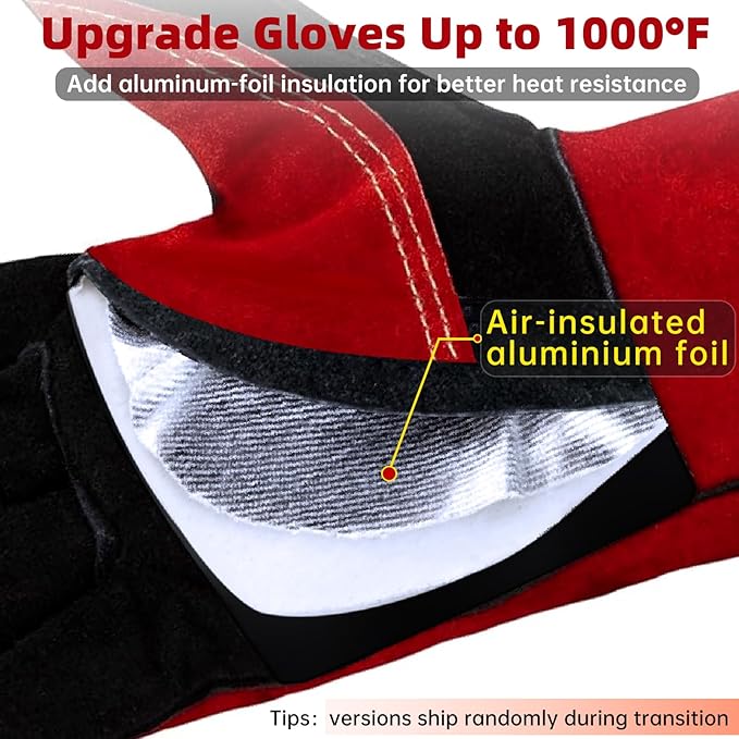 Fireplace Welding Gloves Fire Heat Resistant: 16IN 932°F Fireproof Leather for Fire Pit Wood Stove Campfire Furnace BBQ Baking,Grill Oven Stick Mig Tig Gear Gift for Man M