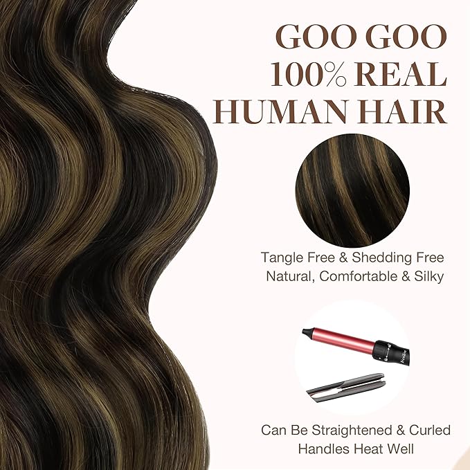 GOO GOO Tape in Hair Extensions Human Hair, 1B/6/1B Balayage Natural Black to Chestnut Brown, 22inch 30g 10pcs, Skin Weft Seamless Invisible, Silky Straight with Thick Ends, Remy Human Hair