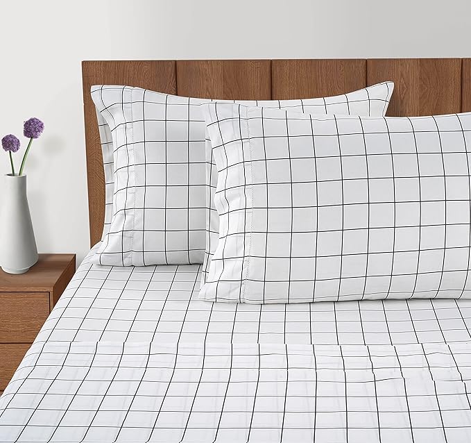 Lane Linen 100% Organic Cotton Pillow Cases Standard Size Set of 2 (20"x26") - Cotton Pillowcases Standard Size - Soft Pillow Cases Set of 2 - Standard Pillow Case Pack of 2 - Windowpane Charcoal