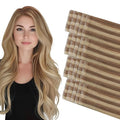 COOKAYU Invisible Tape in Hair, Gold Brown to Caramel Blonde 20pcs/pack 22Inch 50g Seamless Tape in Extensions Real Human Hair Injected Invisi Edge Extensions