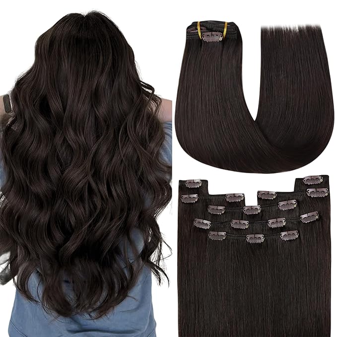 YoungSee 135G Clip in Hair Extensions Darkest Brown Invisible Clip in Extensions Natural Hair Brown Real Hair Extensions Clip in Human Hair 18Inch 7Pcs