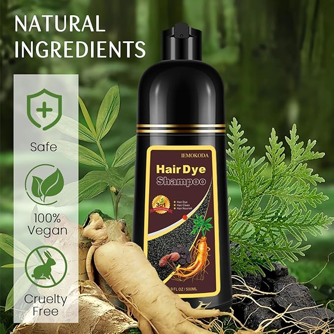 Hair Dye Shampoo 3-in-1, Instant Natural Hair Color Shampoo for Women Men 100% Gray Hair Coverage Champu Para Canas Mujer Dark Wine Red, Lasting 3-4 Weeks & Easy to Use & All Hair Types, 500ml