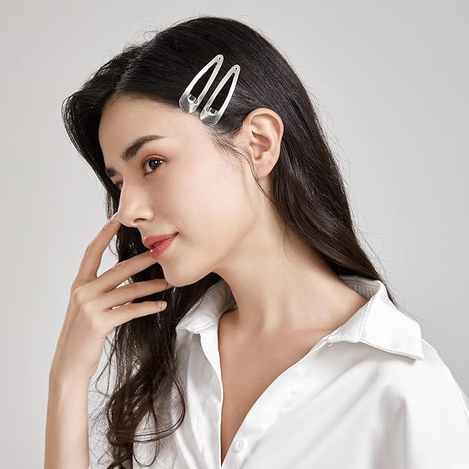 Dofash 12PCS Snap Hair Clips For Women-Non Slip & Metal Hair Barrettes, 5cm 2'' Small Clips For Thin & Fine Hair,Silver
