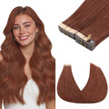 GOO GOO Tape in Hair Extensions Human Hair, #33B Dark Auburn Copper, 24inch 100g 40pcs, Skin Weft Seamless Invisible, Silky Straight with Thick Ends, Remy Human Hair