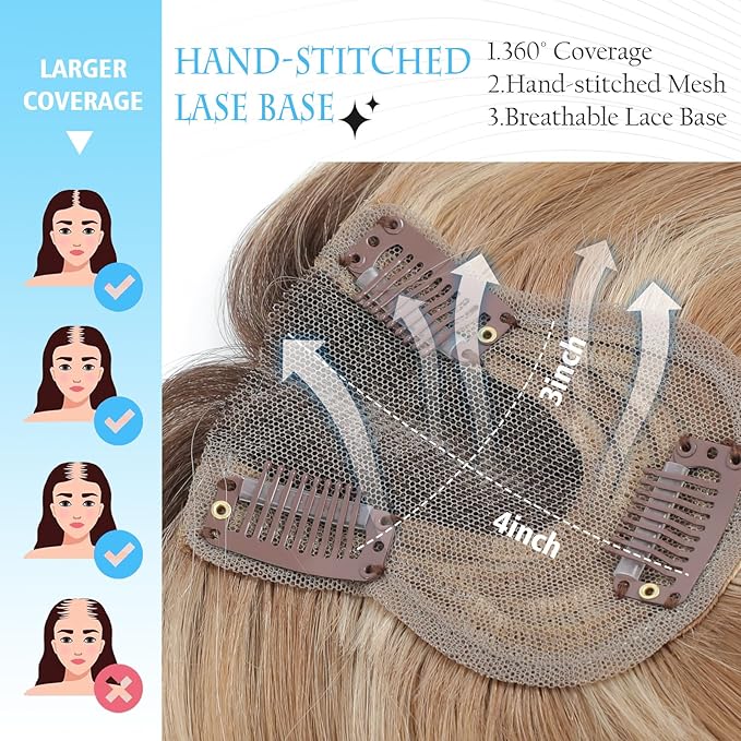 SARO-UP Human Hair Toppers for Women Real Human Hair pieces for Women with Thinning Hair pieces 7 * 10cm Hand-Tied Swiss Base Topper No Bangs 30g Hairpieces 10Inch (4T10/16#)