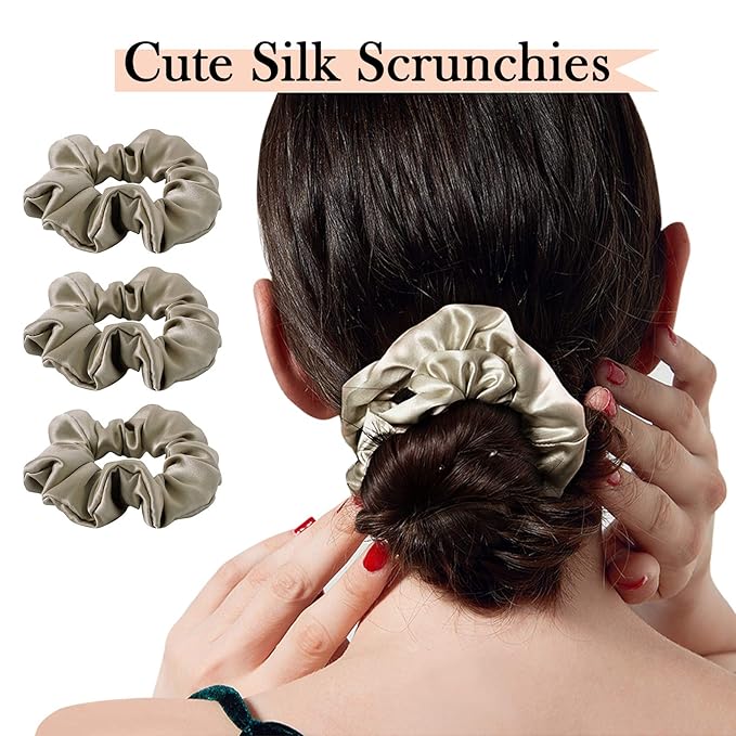 Mulberry Silk Hair Ties, Frizz Prevention and No Damage, Sleep and Night Accessories for Women (Apricot) - 3 Pack