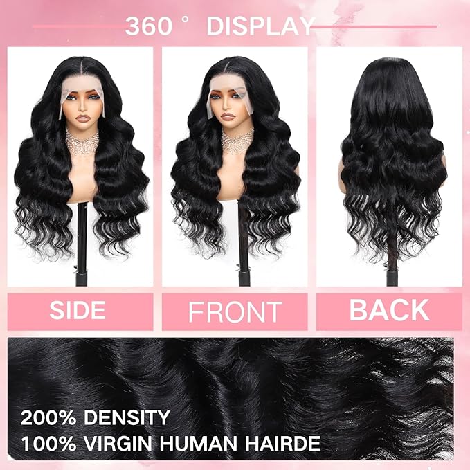 22 Inch 13x6 Body Wave Lace Front Wigs Human Hair 200 Density HD Transparent Lace Front Wigs for Black Women Glueless Frontal Wigs Human Hair Pre Plucked