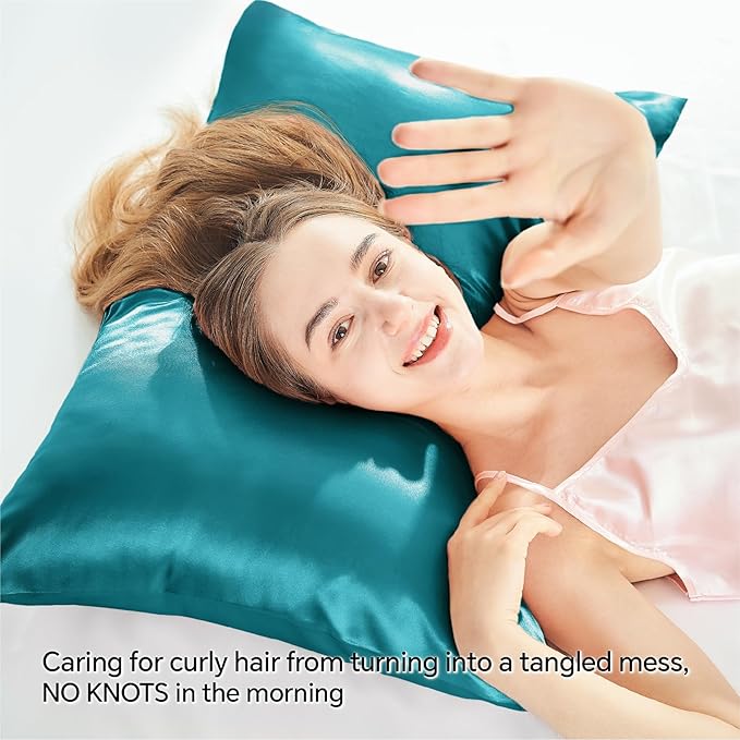 BEDELITE Satin Pillowcase with Zipper 2 Pack, Teal Pillow Cases Standard Size, Super Soft and Cooling Similar to Silk Pillow Cases, Gift for Women Men(20x26 Inches)