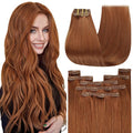 YoungSee 24 inch Hair Extensions Clip ins Copper Real Hair Extensions Clip in Human Hair Copper Clip in Real Hair Extensions Long Straight Hair 7pcs 120g