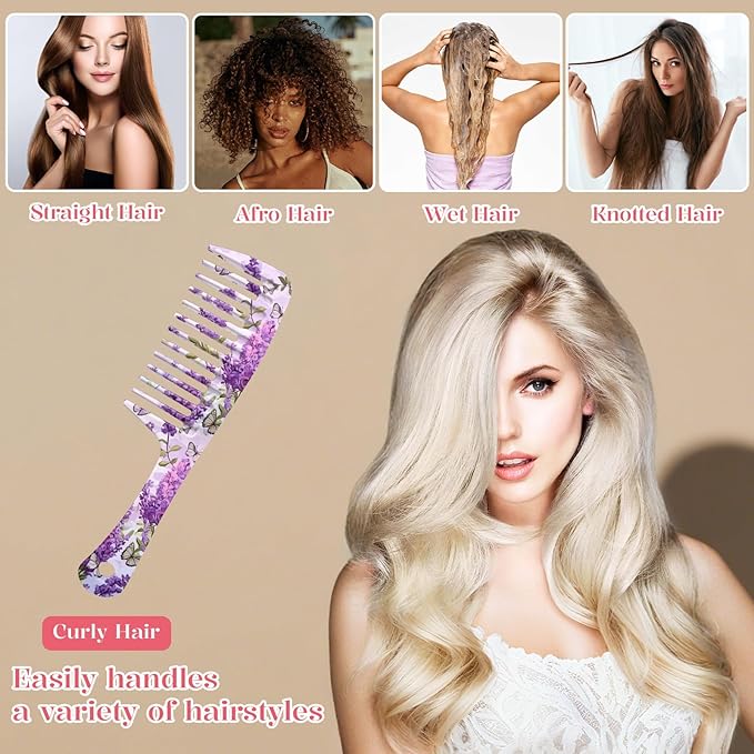 Wide Tooth Comb,Effortless Tangle Removal for Curly, Wet, Long Hair Wet,Cute Aesthetic Design for Women Men and Girls (Purple-03)