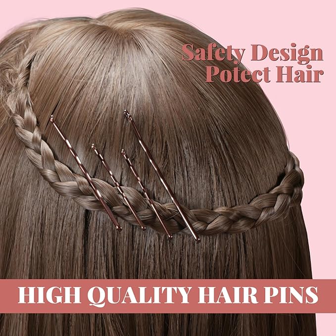 415pcs Bobby Pins Hair Pins Set, IKOCO 200pcs U Shaped Pins & Elastic Hair Ties for Women with Hair Net, Brown