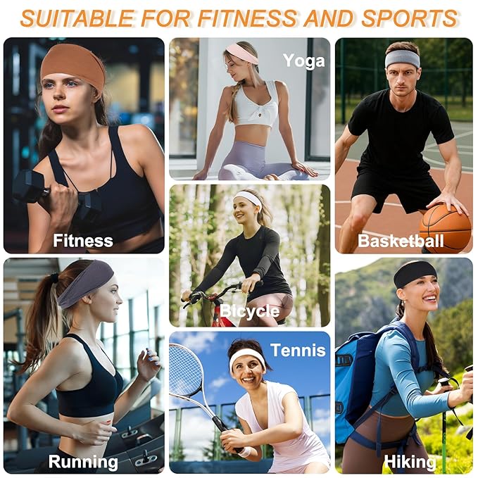 Workout Wide Headbands for Women Non Slip Yoga Running Exercise Head Bands White Women's Sweat Hairbands for Everyday Basic Fashion Hair Accessories