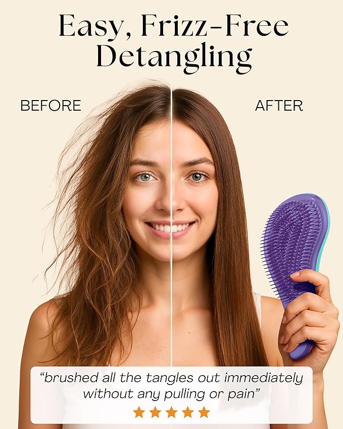 Lily England Detangler Hair Brush for Curly, Thick, Straight & Natural Hair - Gentle Detangling Brush for Women, Kids & Toddlers with Flexible Bristles - Smooth Hairbrush for Wet & Dry Hair, Ombre