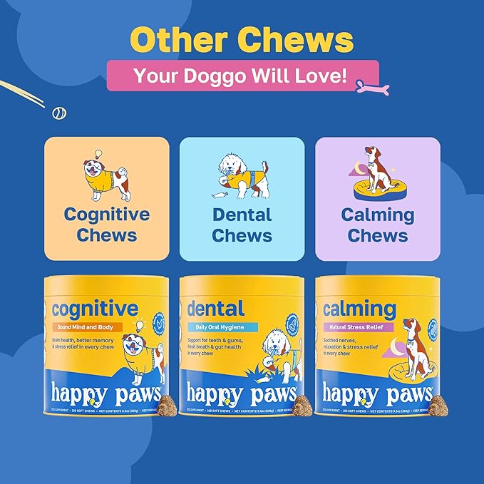 Happy Paws Skin and Coat Supplement for Dogs, Shedding & Dog Hair Growth Support for All Breeds & Ages, Made with Coconut Oil & Vitamin B12, Vegan Chicken Flavor, Organic, Non GMO, (100 Chews)