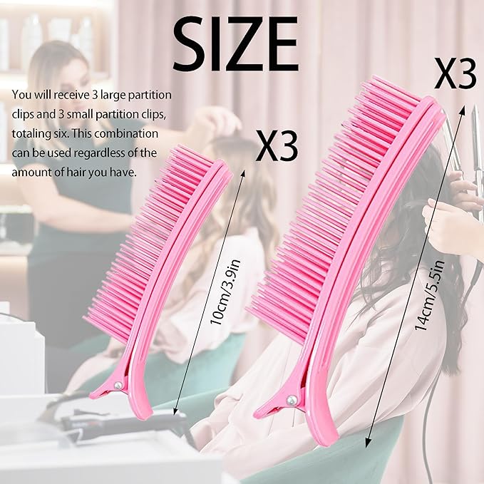 6pcs Grip Clips for Hair Sectioning Hair Clip for Styling Sectioning Combs Clips for Woman Man Hair Coloring Styling Cutting Sectioning DIY (Pink,3large+3small)