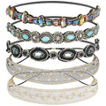 AMCAMI Rhinestone Crystal Beaded Hairbands 5 Pack - Elastic Hippie Hair Accessories for Women and Girls