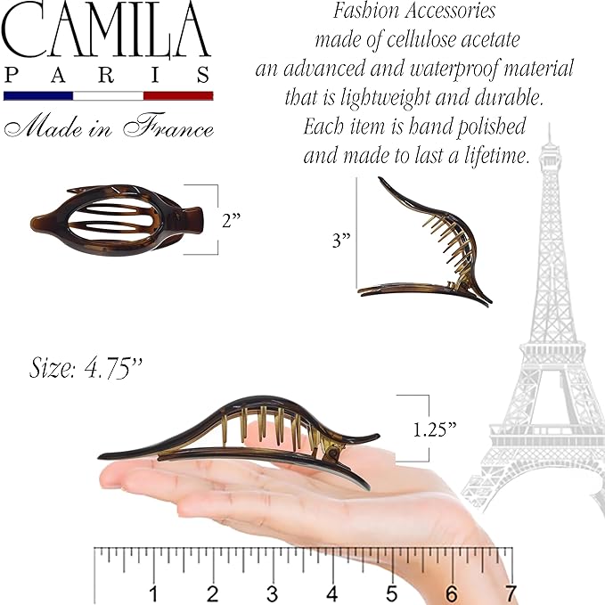 Camila Paris CP2372 2PK French Hair Clips, Large Slide Hair Clips for Volume Hair, Strong Hold No Slip Grip, Girls Hair Claw Clips for Women, Durable Styling Girls Hair Accessories, Made In France