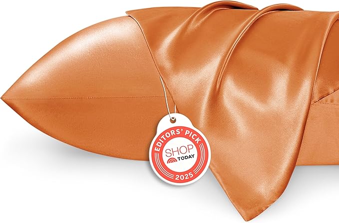 Bedsure Satin Pillowcase 2 Pack Similar to Silk Pillow Cases Standard Size, Pillow Case for Sleeping Women with Envelope Closure, Gifts for Women Men, Orange, 20x26 Inches, 2pcs